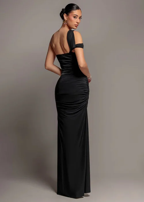 Goddiva Black One Shoulder Asymmetric Twist Maxi Dress - 8 Image 2