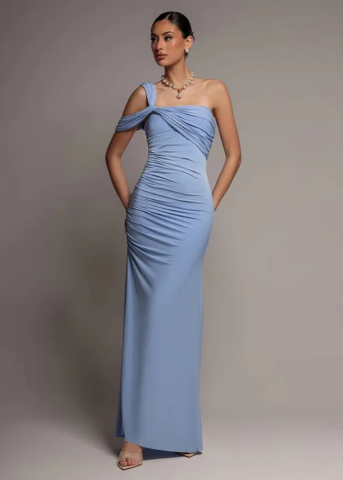 Goddiva Blue One Shoulder Asymmetric Twist Maxi Dress - 18 Image 1