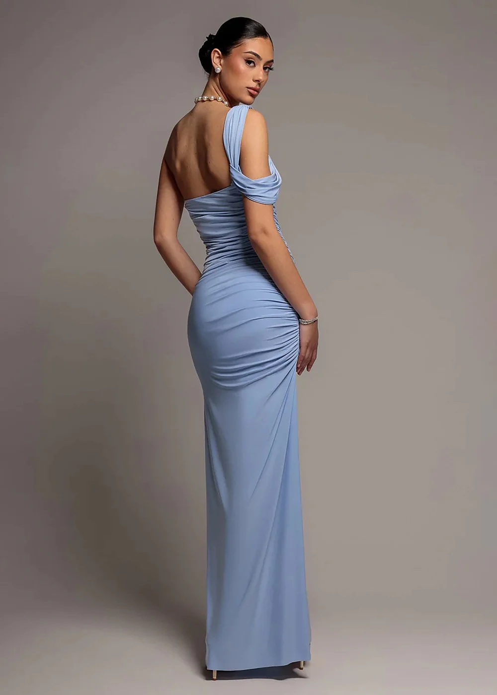 Goddiva Blue One Shoulder Asymmetric Twist Maxi Dress - 18 Image 2