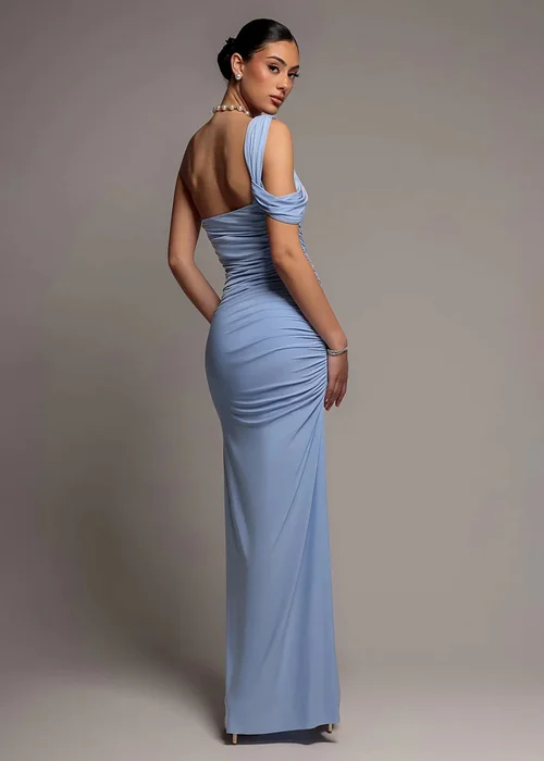 Goddiva Blue One Shoulder Asymmetric Twist Maxi Dress - 18 Image 2