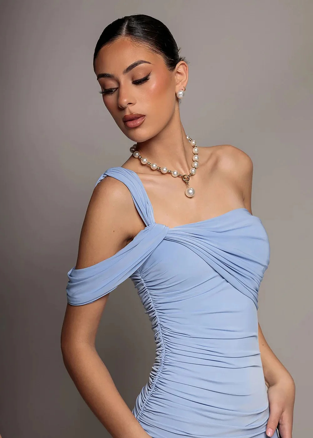 Goddiva Blue One Shoulder Asymmetric Twist Maxi Dress - 18 Image 3