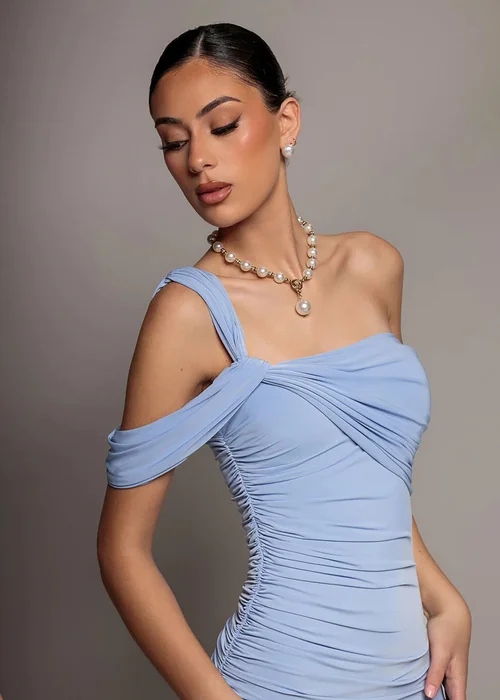 Goddiva Blue One Shoulder Asymmetric Twist Maxi Dress - 18 Image 3