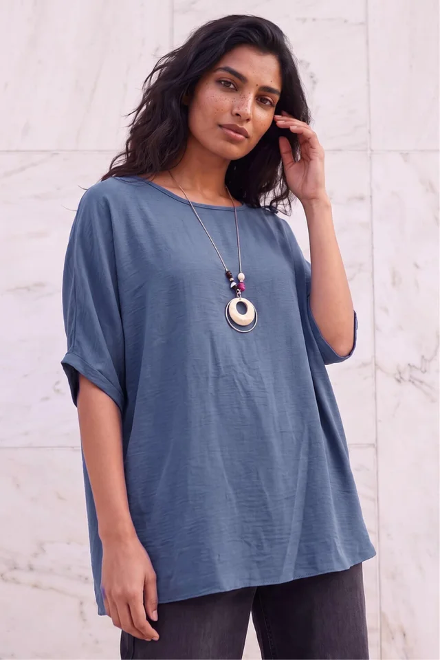 Roman Blue Tunic Top with Necklace