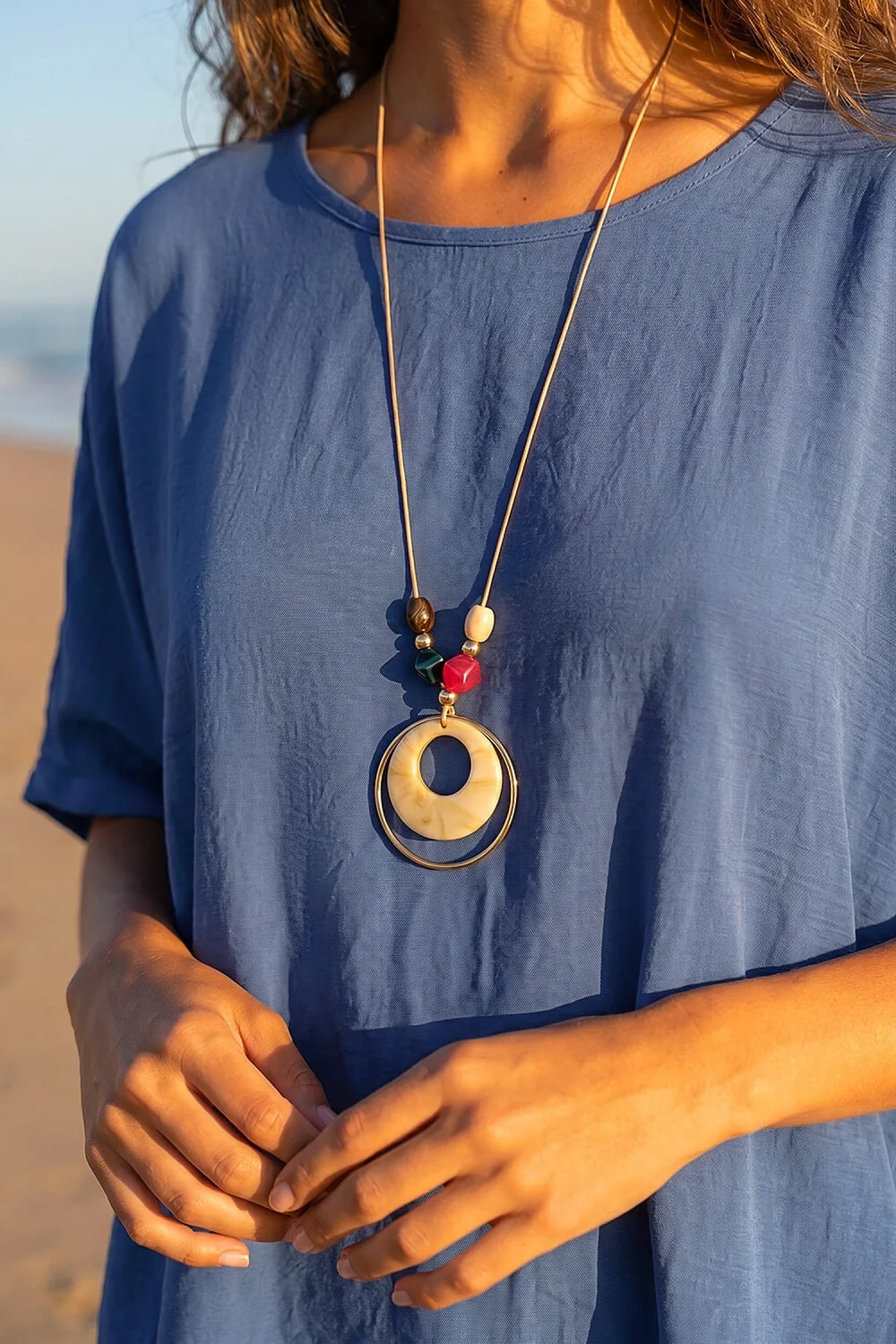 Roman Blue Tunic Top with Necklace - M Image 4