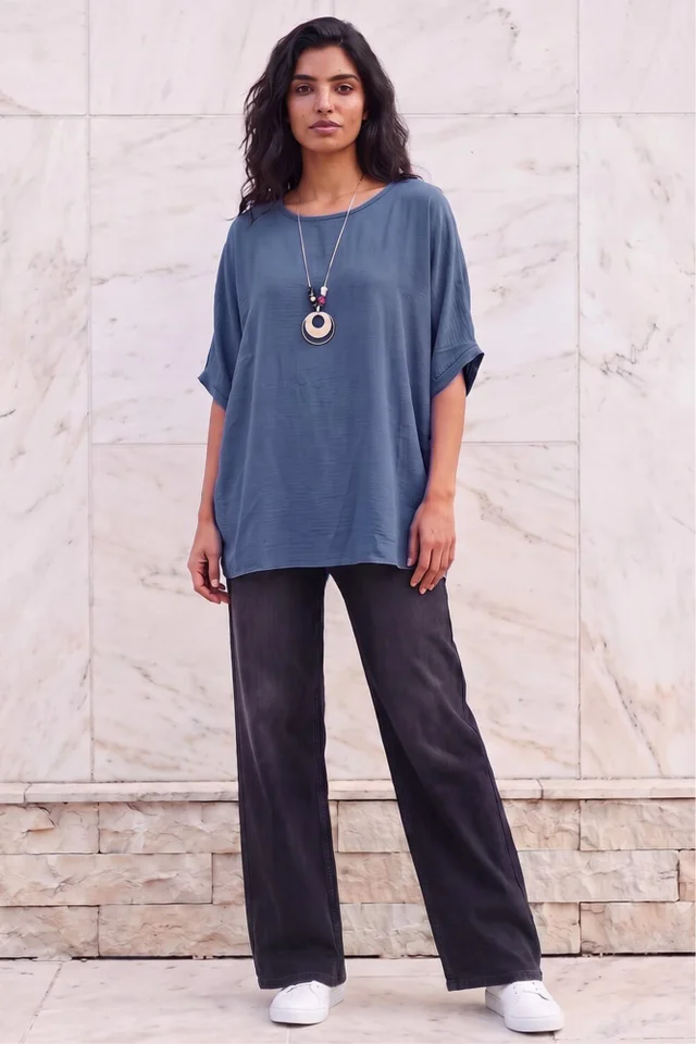 Roman Blue Tunic Top with Necklace