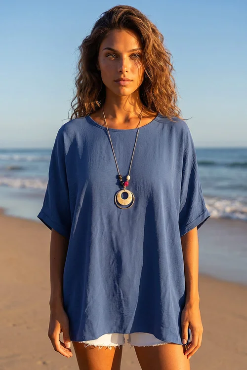 Roman Blue Tunic Top with Necklace - M Image 1