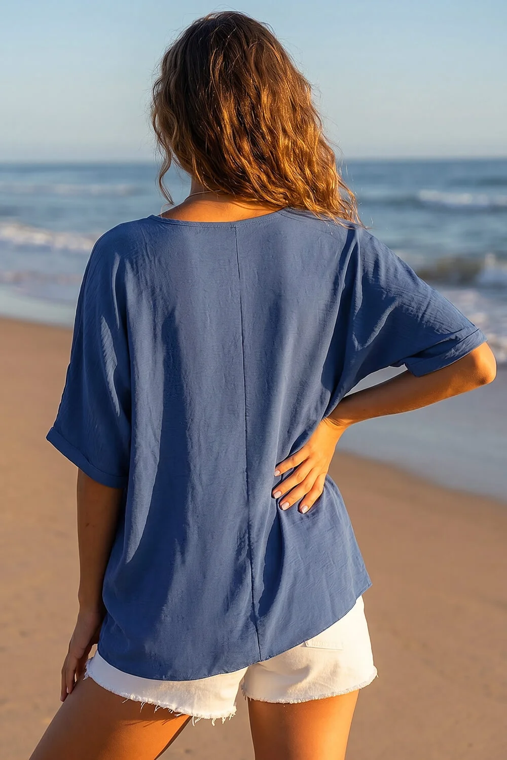 Roman Blue Tunic Top with Necklace - M Image 3