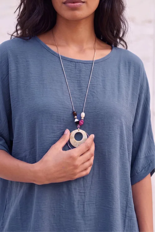 Roman Blue Tunic Top with Necklace - M Image 4