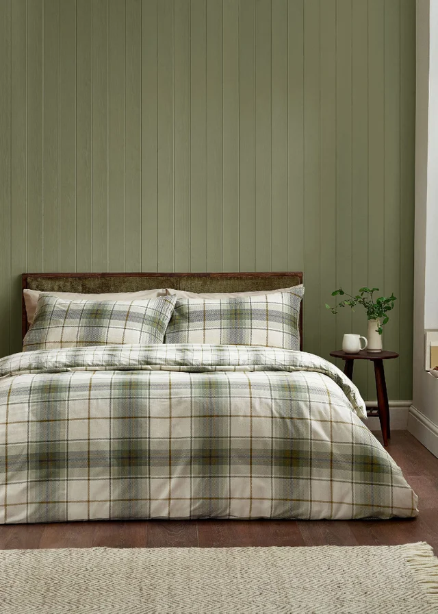 Catherine Lansfield Brushed Troon Check Duvet Cover Set Green