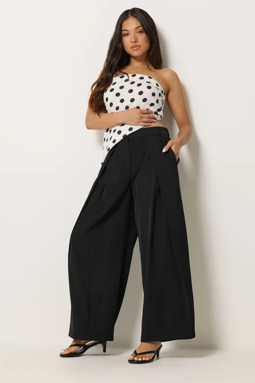 PixieGirl Petite Black Wrap Pleated Wide Leg Trousers - 14/L27 Image 1