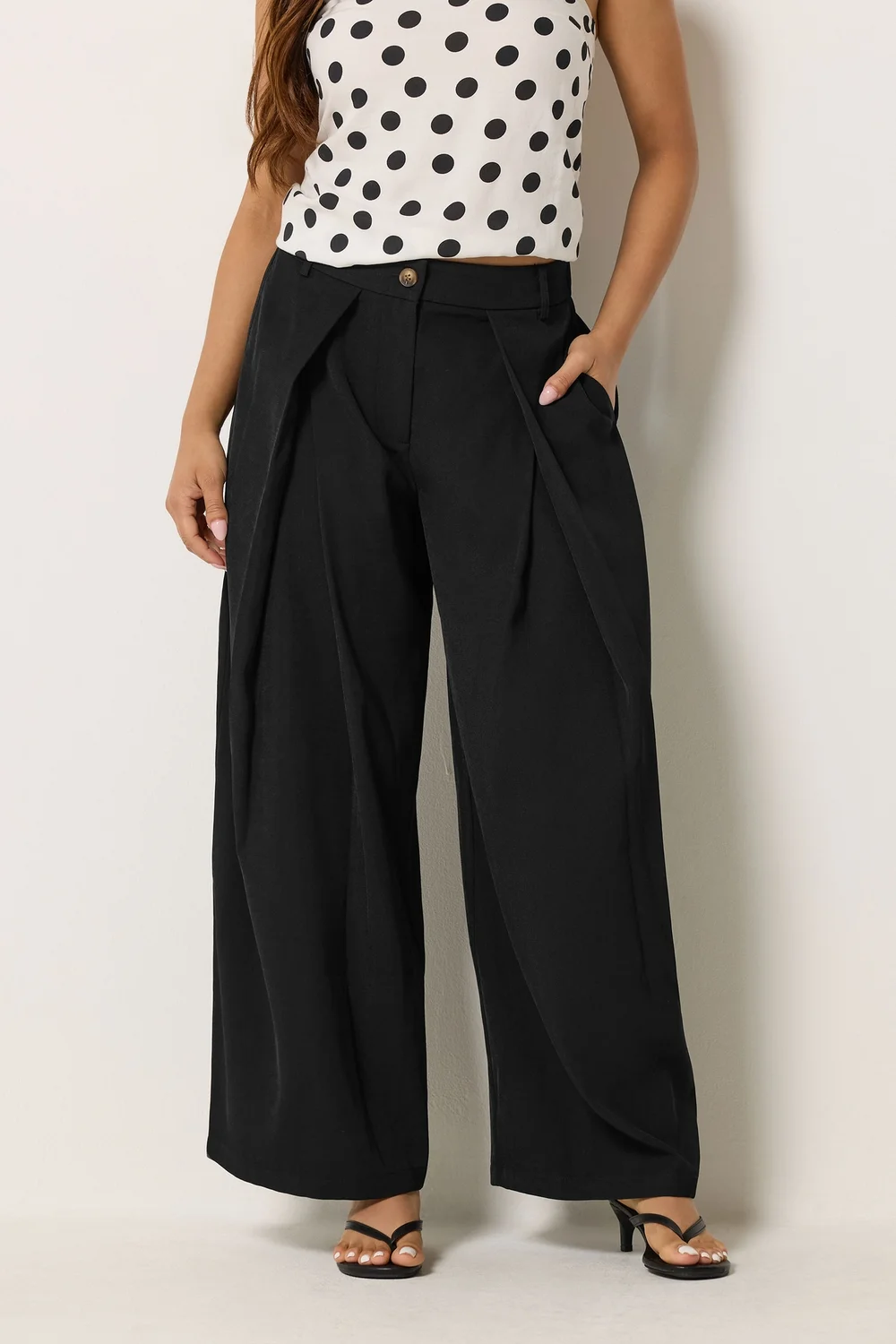 PixieGirl Petite Black Wrap Pleated Wide Leg Trousers - 14/L27 Image 2