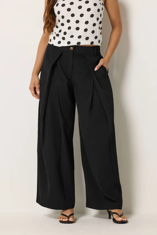 PixieGirl Petite Black Wrap Pleated Wide Leg Trousers - 14/L27 Image 2
