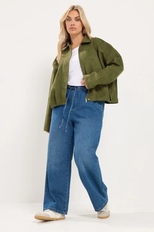 Yours Curve Khaki Green Suedette Bomber Jacket - 34-36 Image 2