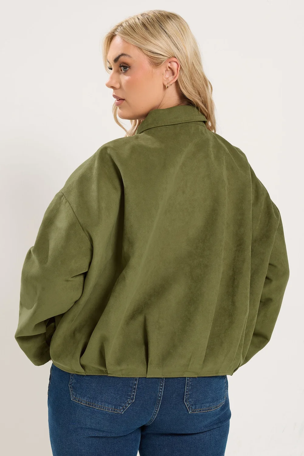 Yours Curve Khaki Green Suedette Bomber Jacket - 34-36 Image 4