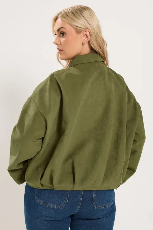 Yours Curve Khaki Green Suedette Bomber Jacket - 34-36 Image 4