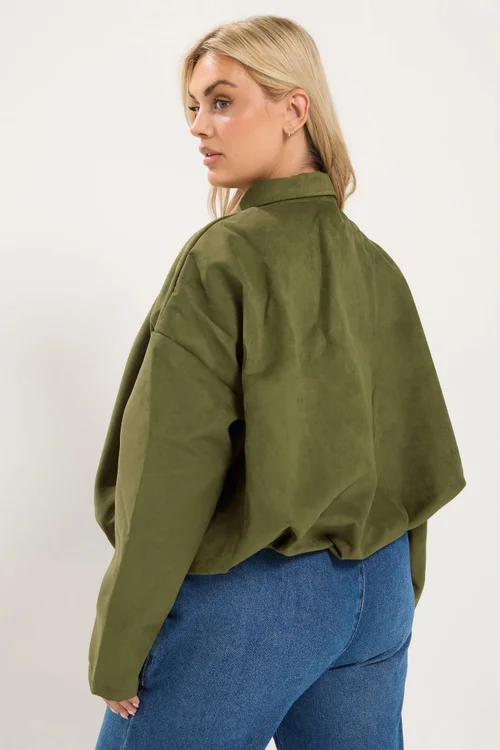 Yours Curve Khaki Green Suedette Bomber Jacket - 34-36 Image 3