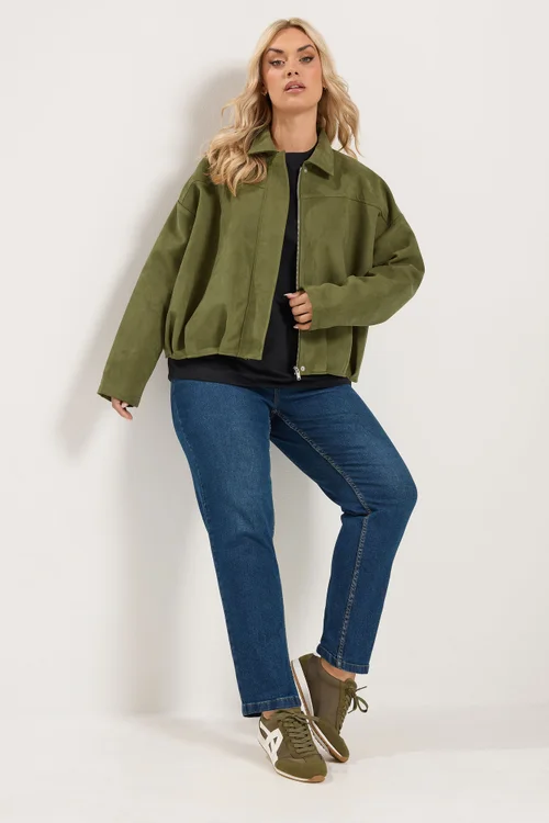 Yours Curve Khaki Green Suedette Bomber Jacket - 34-36 Image 3
