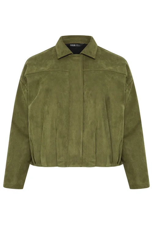 Yours Curve Khaki Green Suedette Bomber Jacket - 34-36 Image 5