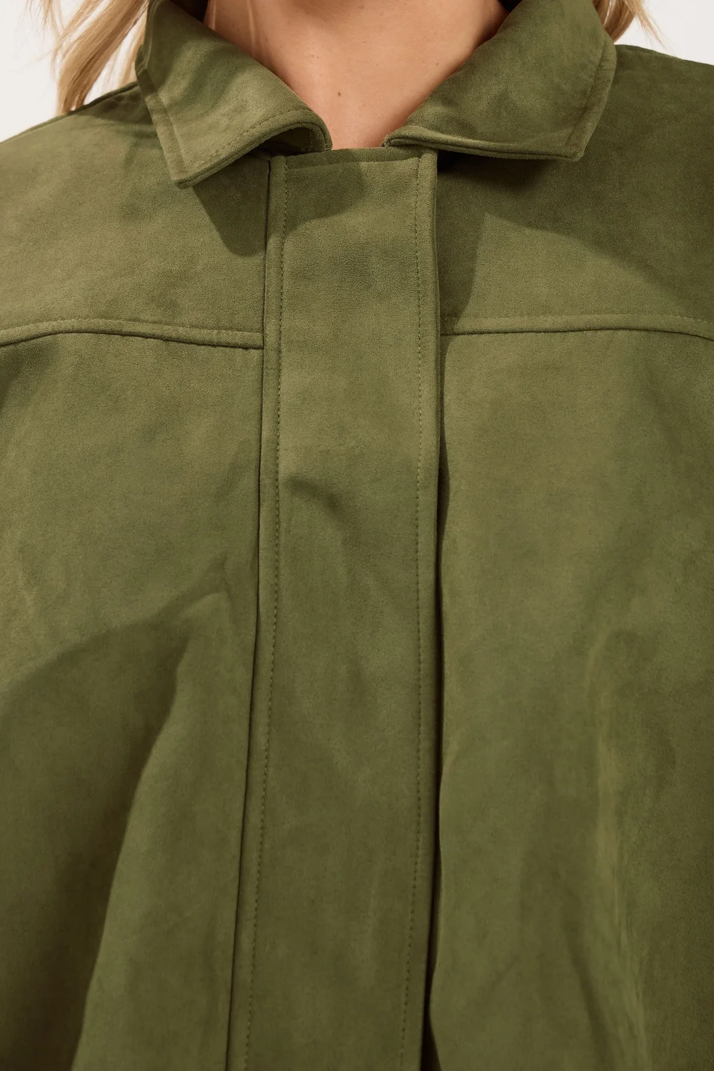 Yours Curve Khaki Green Suedette Bomber Jacket - 34-36 Image 4