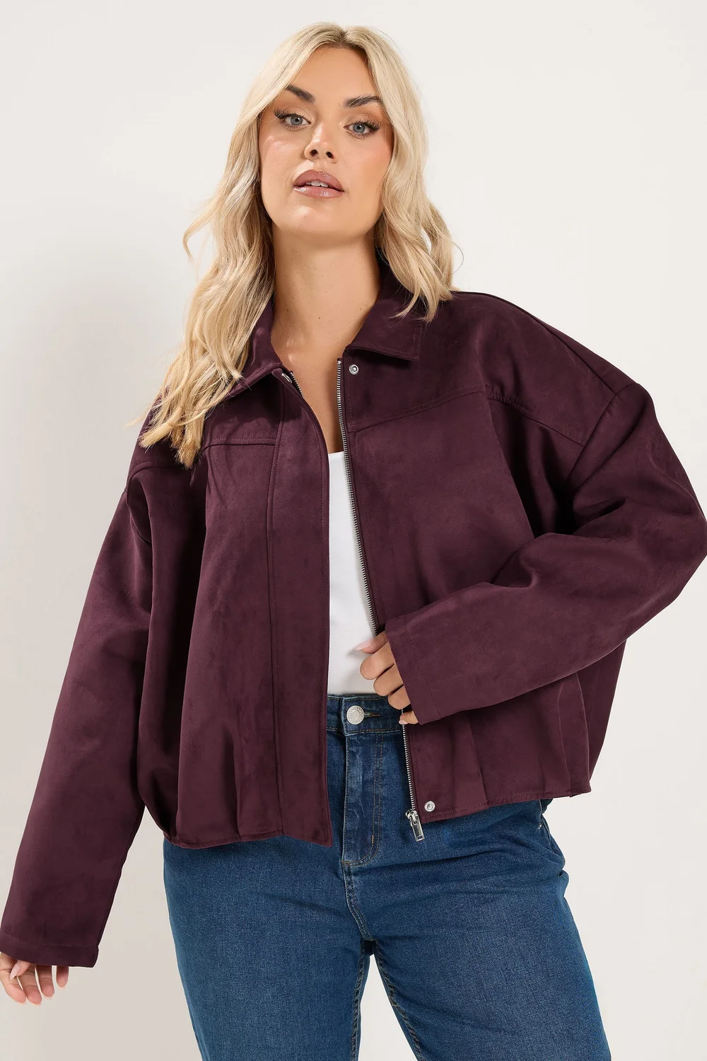 Yours Curve Purple Faux Suede Jacket - 34-36 Image 1
