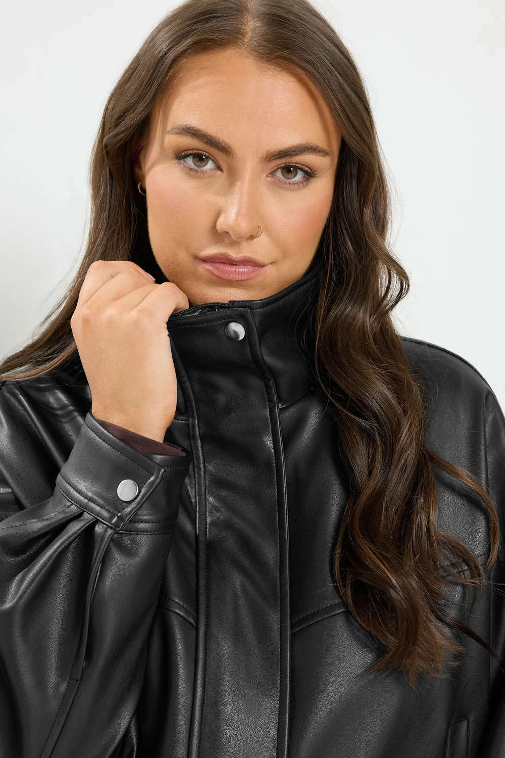 Yours Curve Black Faux Leather Funnel Neck Jacket - 30-32 Image 4