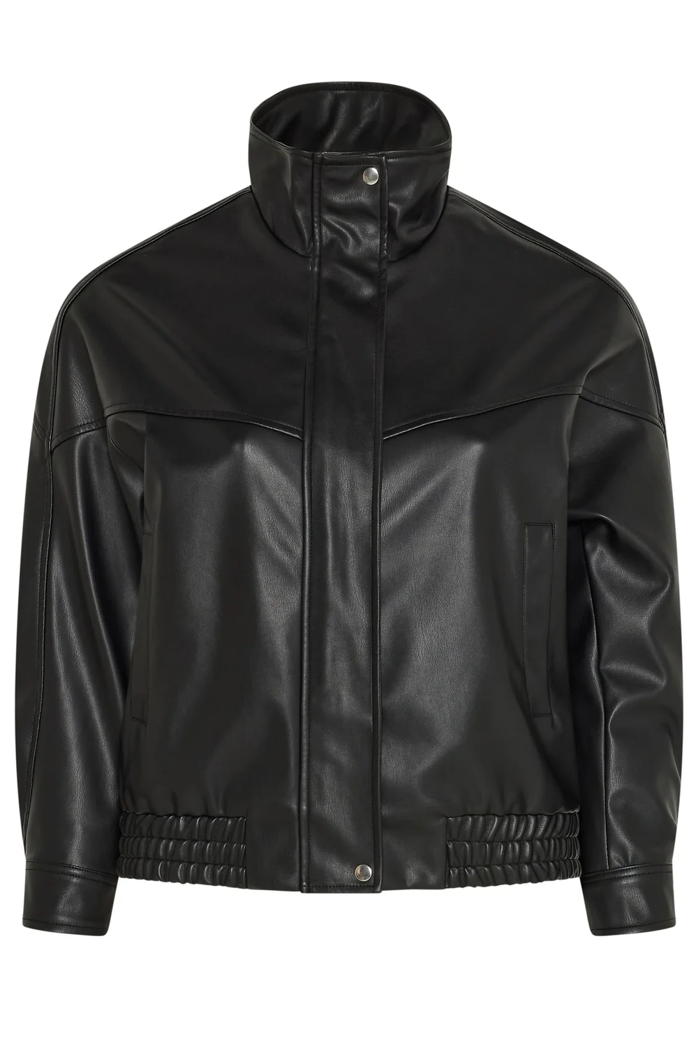 Yours Curve Black Faux Leather Funnel Neck Jacket - 30-32 Image 5