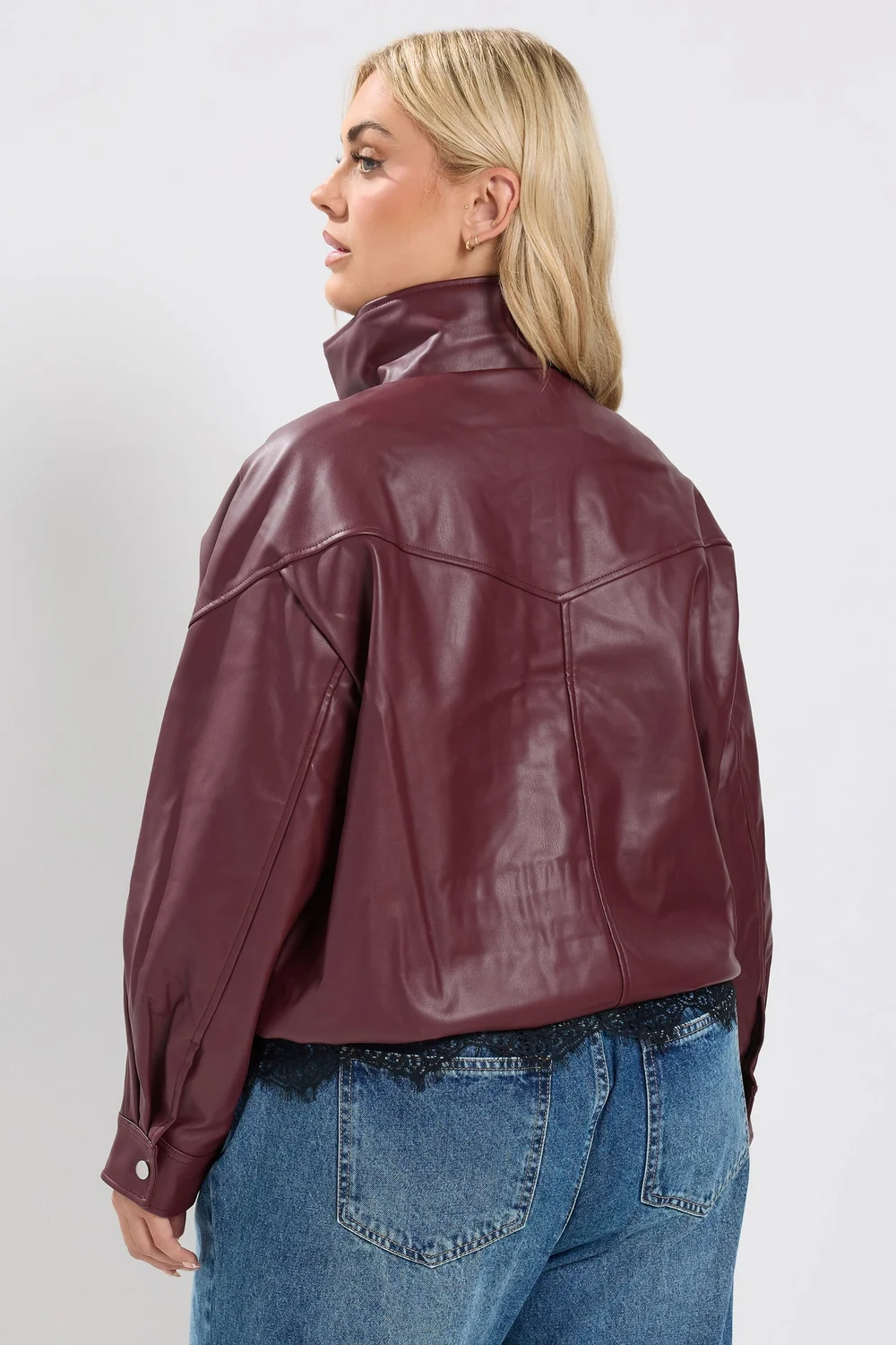 Yours Curve Red Faux Leather Funnel Neck Jacket - 16 Image 3