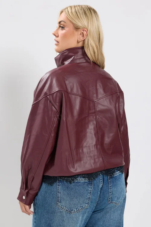 Yours Curve Red Faux Leather Funnel Neck Jacket - 16 Image 3
