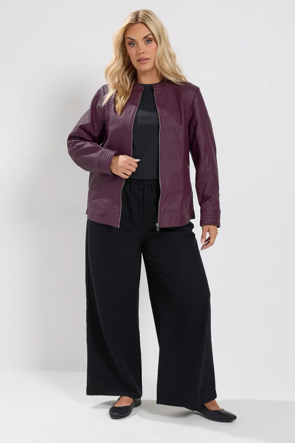 Yours Curve Burgundy Red Faux Leather Jacket - 16 Image 2