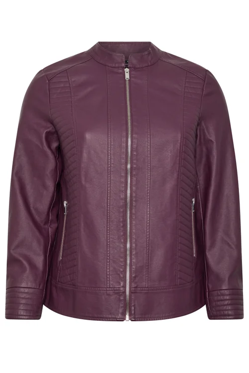Yours Curve Burgundy Red Faux Leather Jacket - 16 Image 5