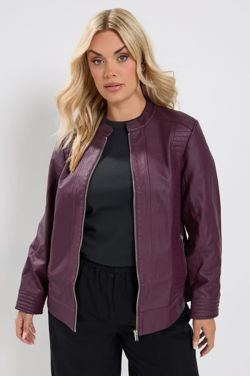 Yours Curve Burgundy Red Faux Leather Jacket - 16 Image 1