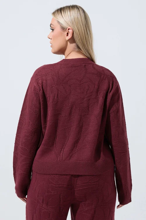 Yours Limited Curve Red Rose Jacquard Cardigan - 18-20 Image 4