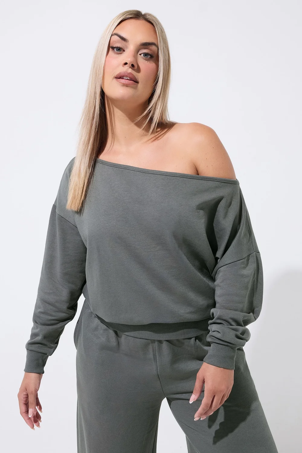 Yours Limited Curve Grey Wide Neckline Sweatshirt - 14 Image 1