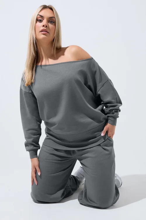 Yours Limited Curve Grey Wide Neckline Sweatshirt - 14 Image 1