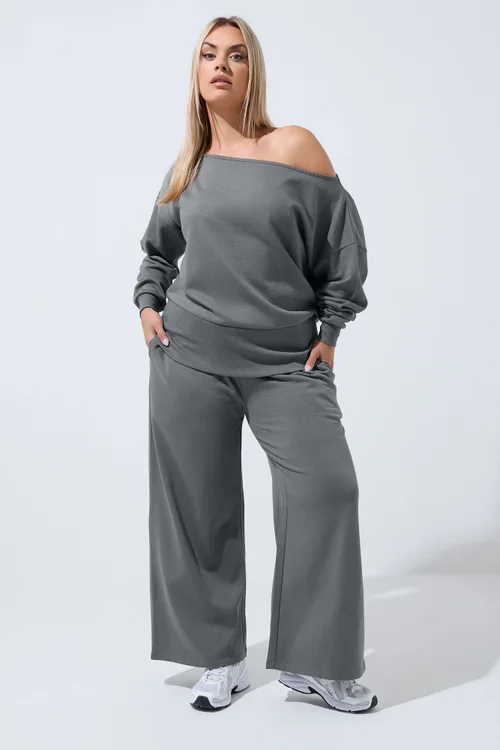 Yours Limited Curve Grey Wide Leg Joggers - 16 Image 1