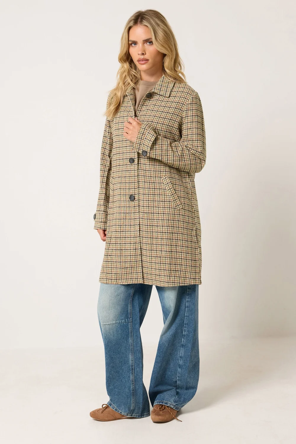 PixieGirl Petite Dark Brown Checkered Midi Car Coat - 12 Image 2
