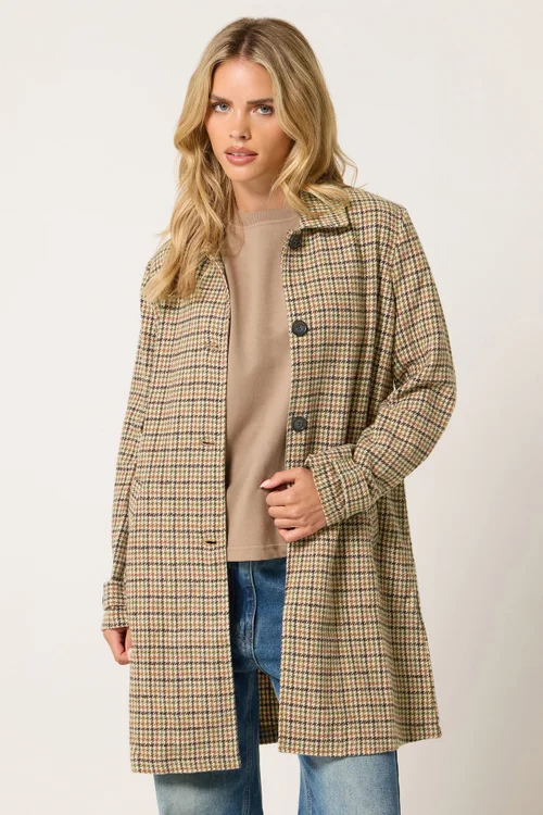 PixieGirl Petite Dark Brown Checkered Midi Car Coat - 12 Image 1