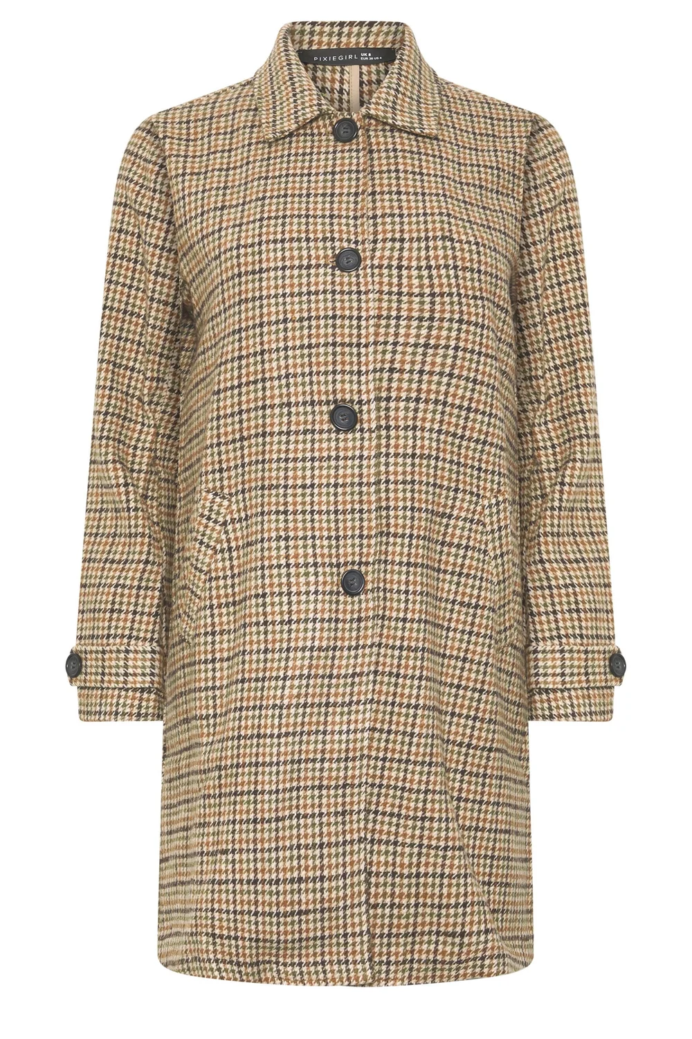 PixieGirl Petite Dark Brown Checkered Midi Car Coat - 12 Image 5