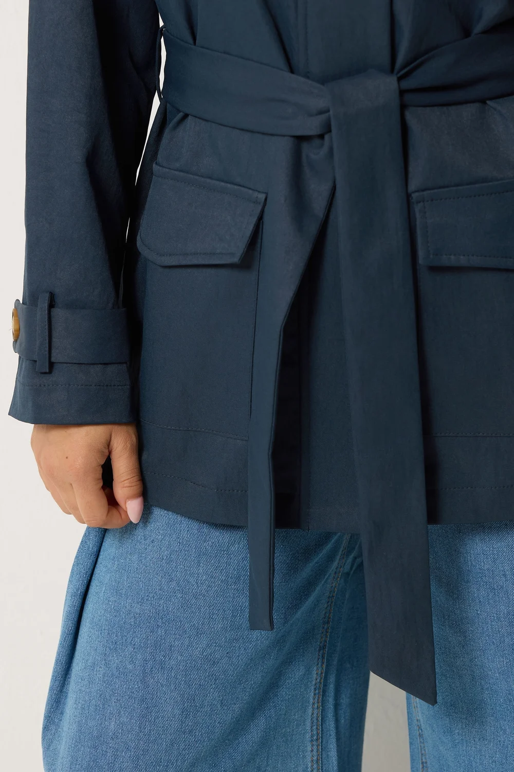 PixieGirl Petite Navy Blue Belted Midi Trench Coat - 16 Image 5