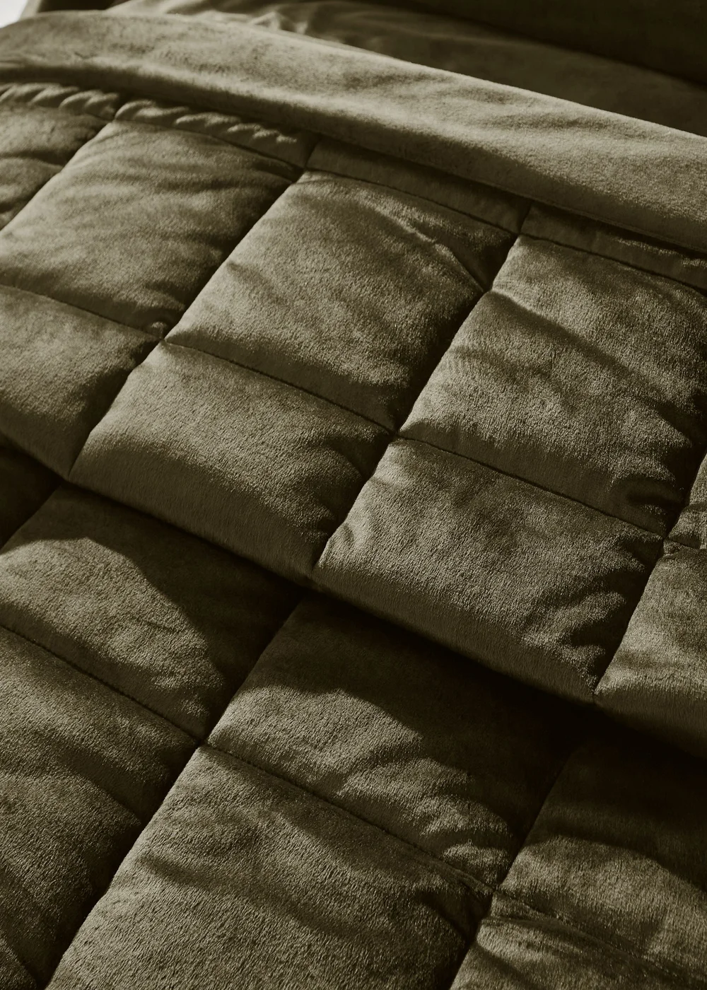 Catherine Lansfield Kingsley Matt Velvet Quilted 220x220cm Bedspread Olive Green - One Size Image 2