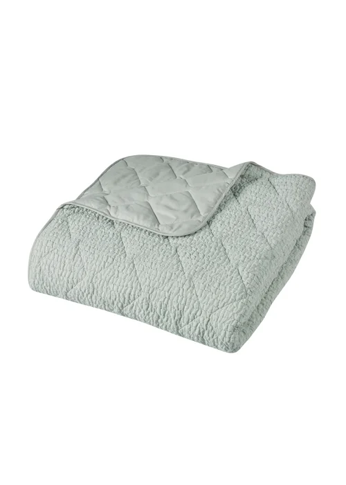 Catherine Lansfield Crinkle Seersucker Texture 220x220cm Bedspread Green - One Size Image 4