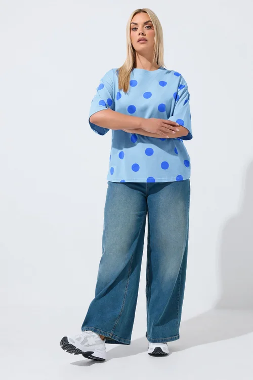 Yours Limited Curve Blue Polka Dot T-Shirt - 12 Image 2
