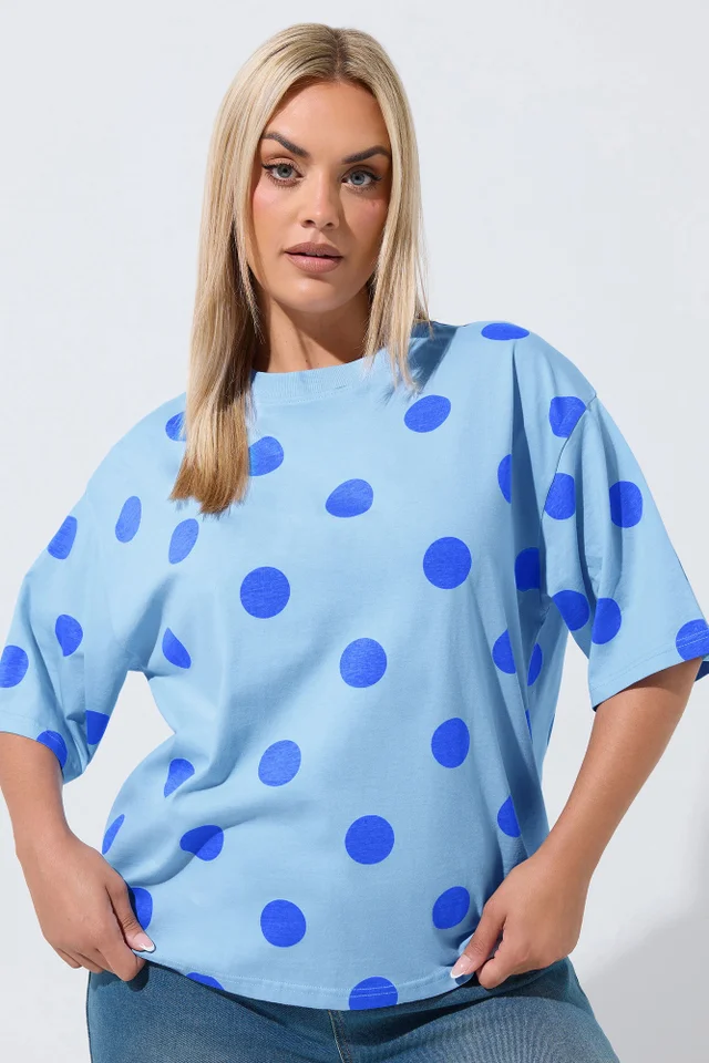 Yours Limited Curve Blue Polka Dot T-Shirt