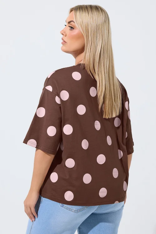 Yours Limited Curve Chocolate Brown Polka Dot T-Shirt - 14 Image 3