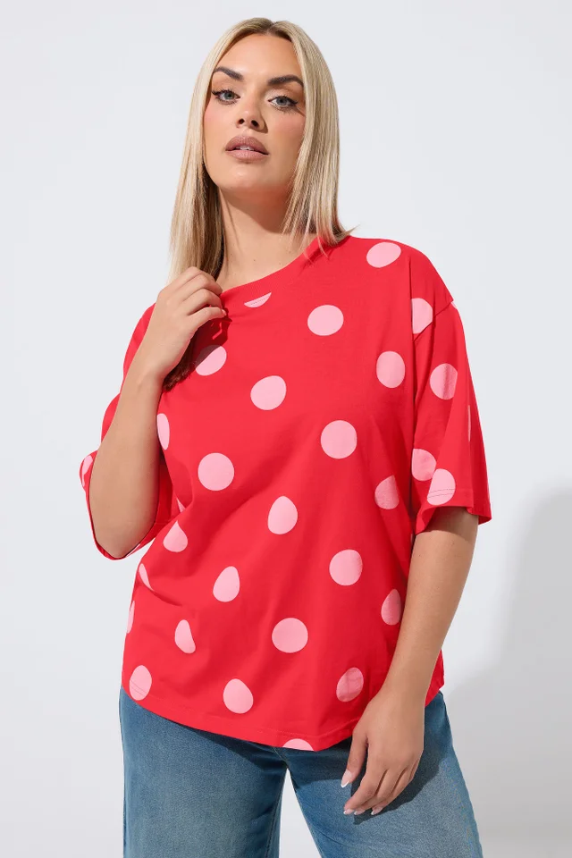 Yours Limited Curve Red Polka Dot T-Shirt