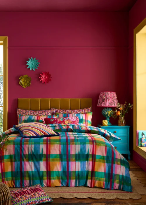 Sophie Robinson Wanderweave Ikat Check 100% Cotton Reversible Duvet Cover Set Bright - Single Image 1
