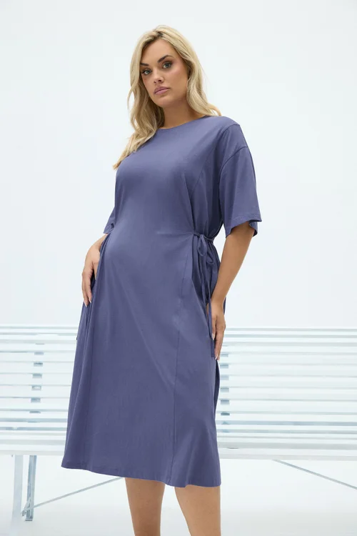Yours Curve Blue Front Tie Midi Dress - 26-28 Image 1