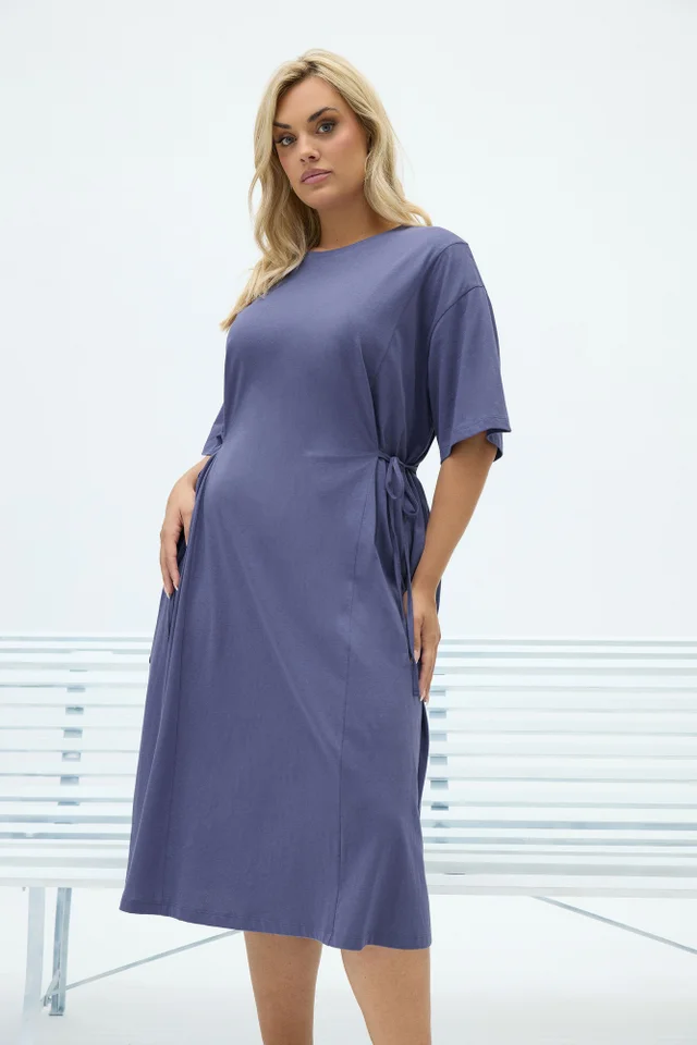 Yours Curve Blue Front Tie Midi Dress