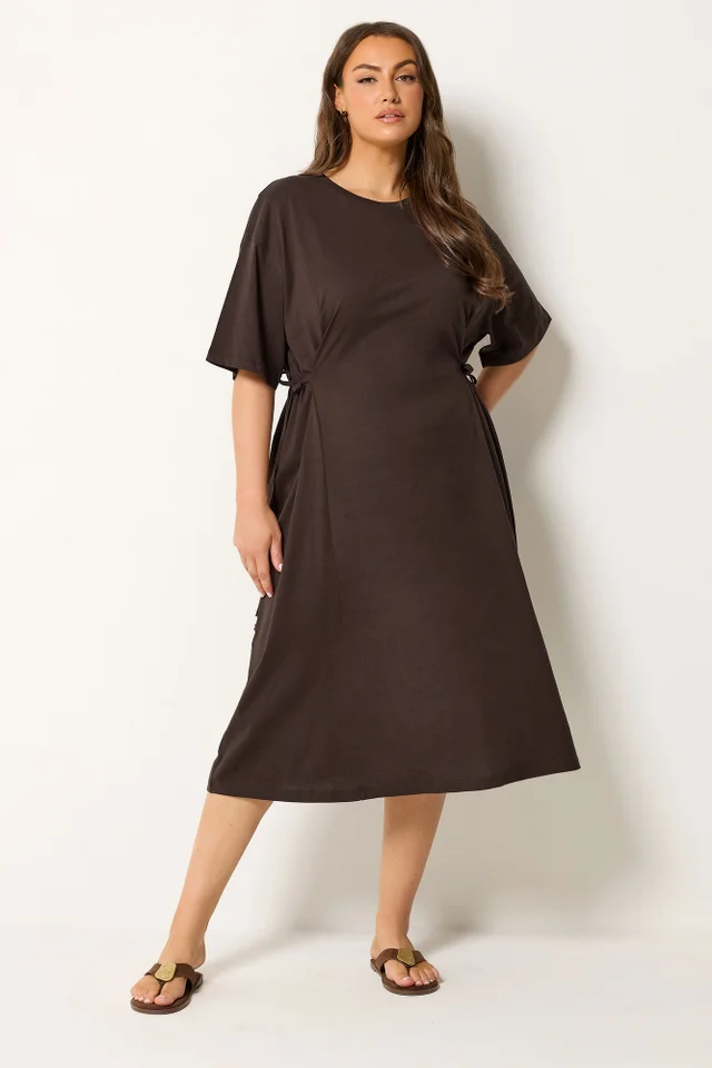 Yours Curve Brown Front Tie Midi Dress