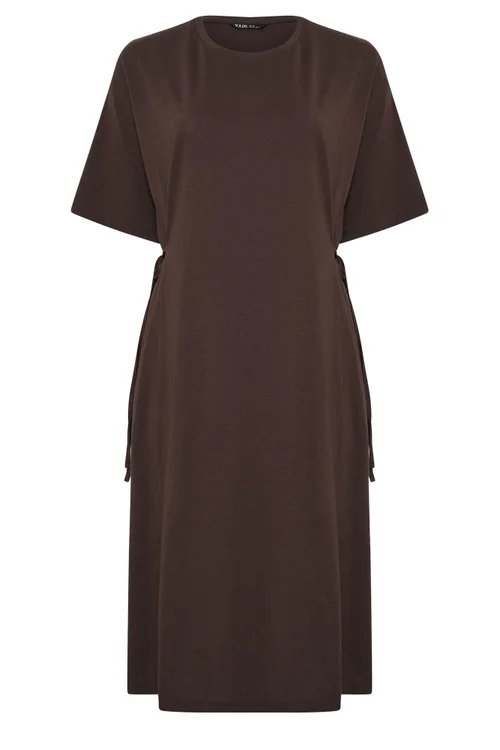 Yours Curve Brown Front Tie Midi Dress - 16 Image 5